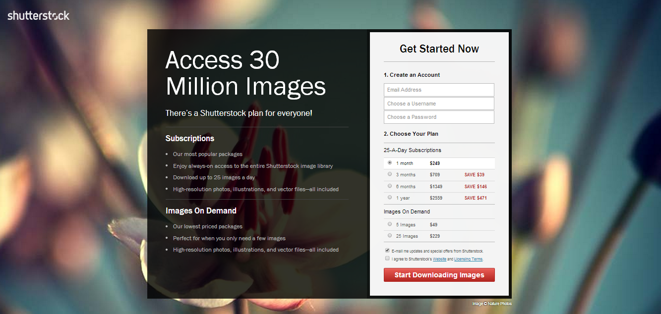 Shutterstock landing page