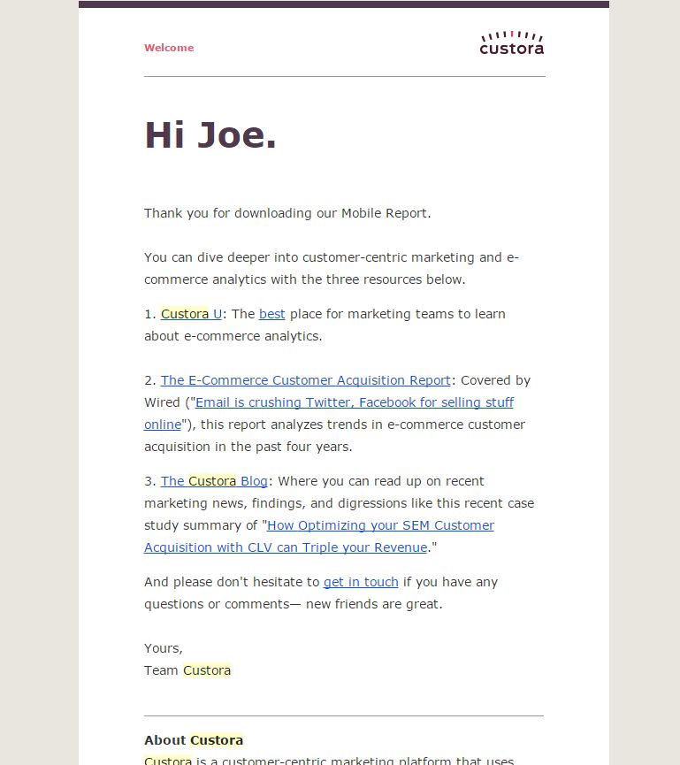 Custora - Personalized Email