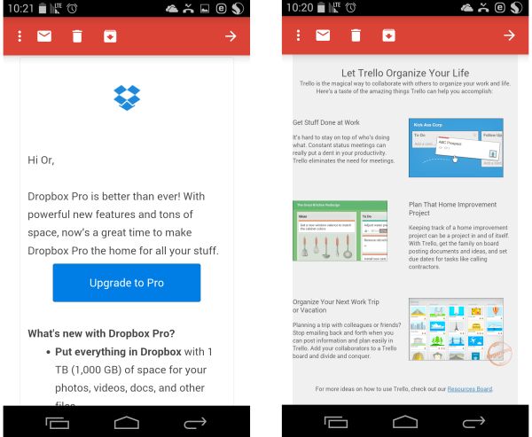 Dropbox and Trello Emails