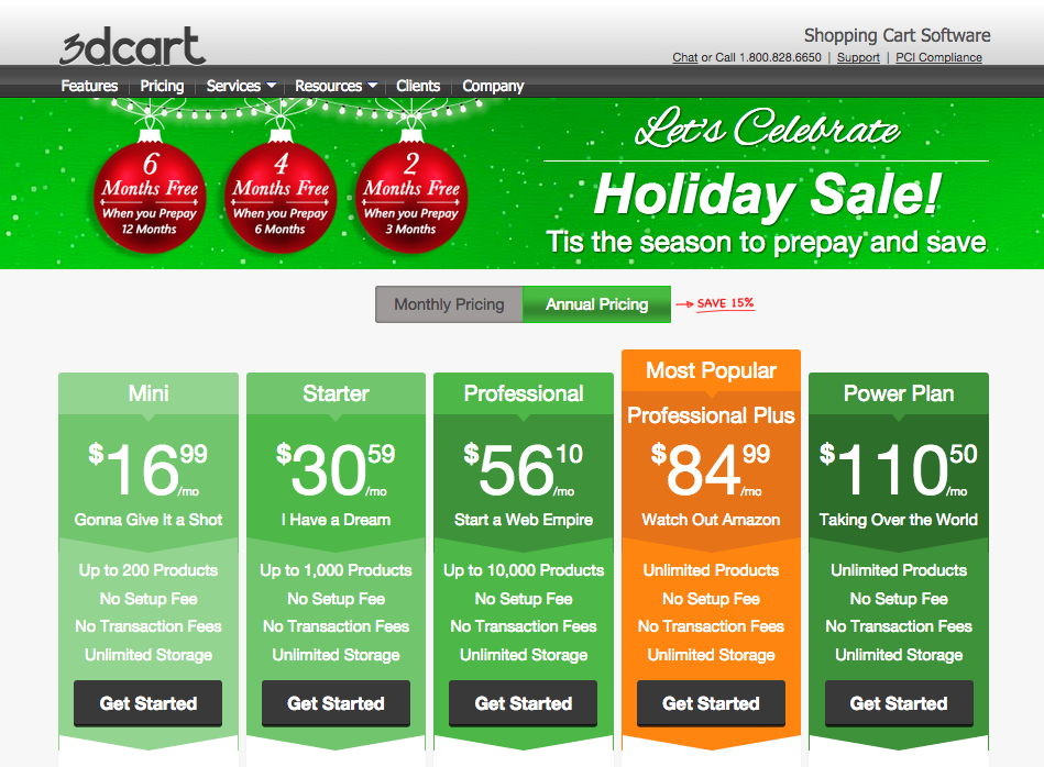 3dCart pricing page