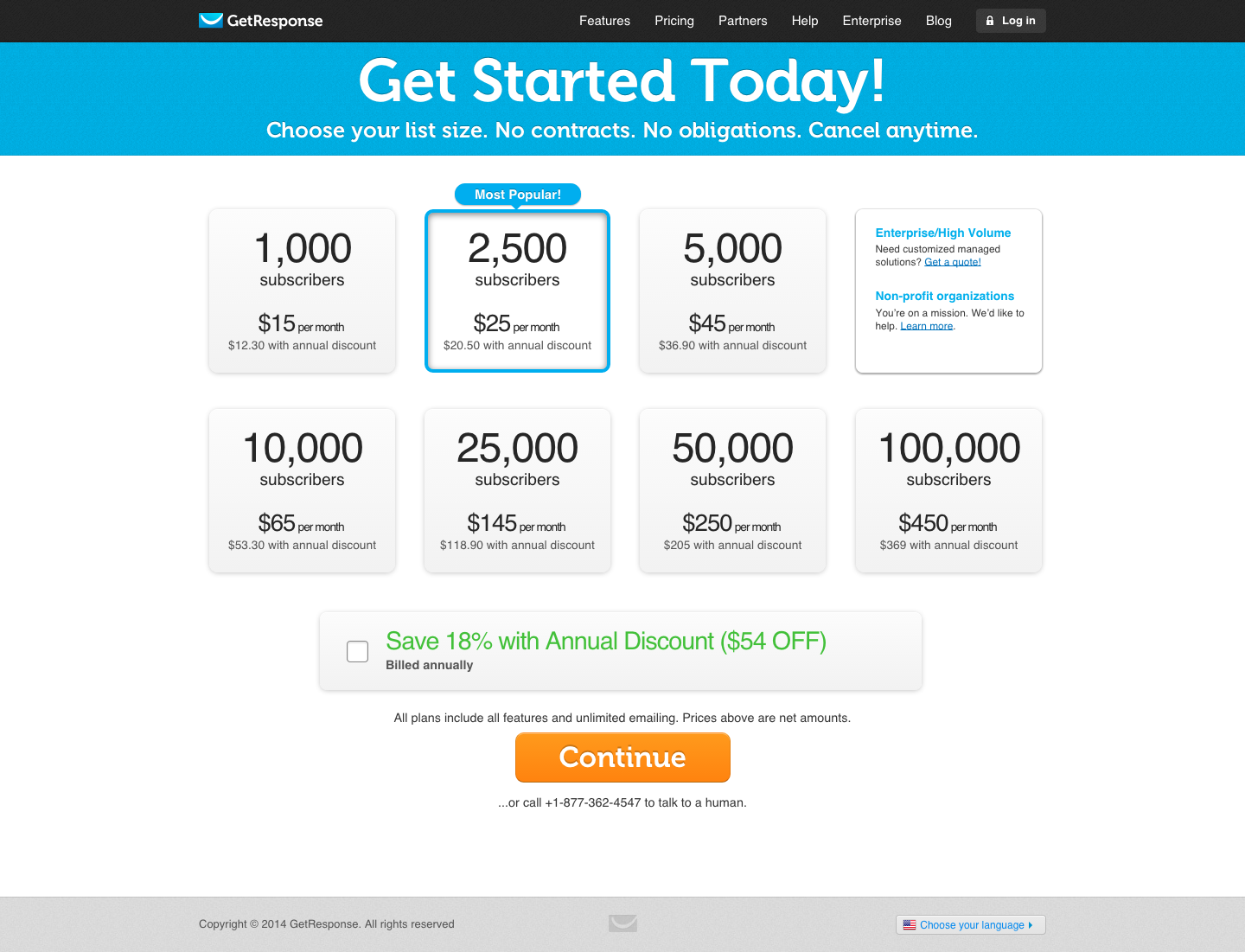 Getresponse pricing page