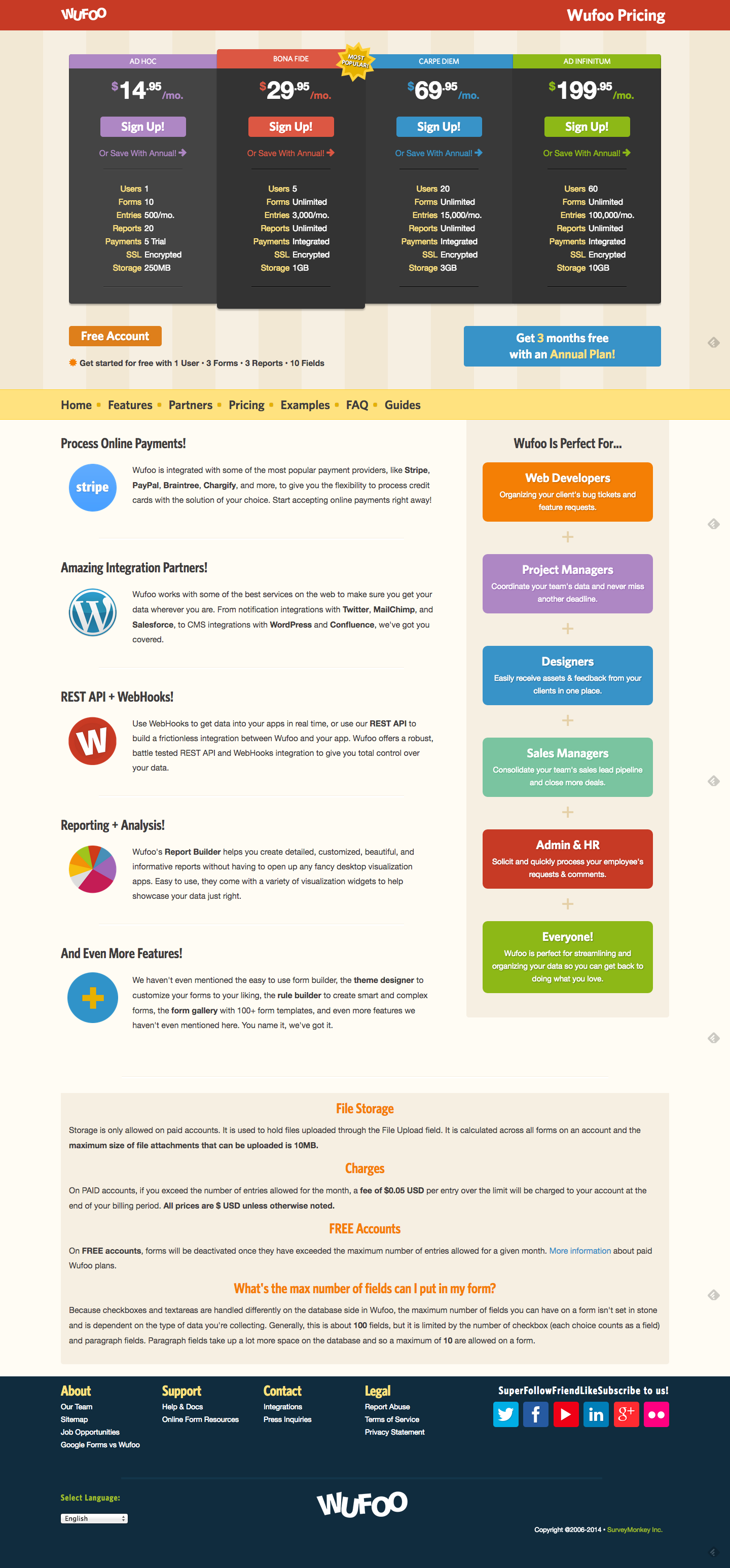 Wufoo pricing page