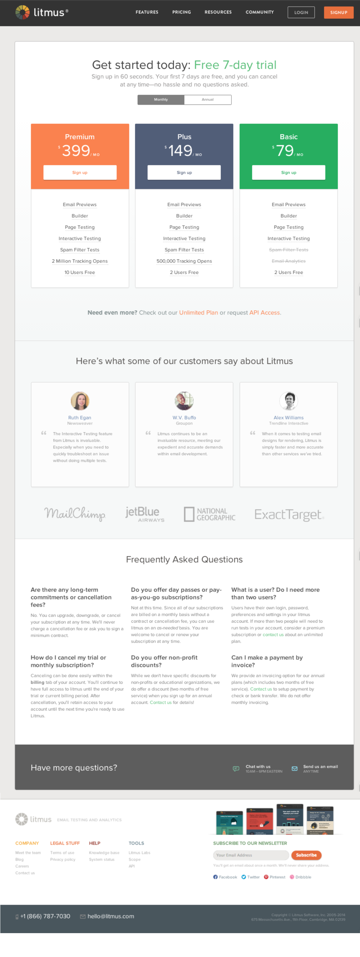 litmus pricing page