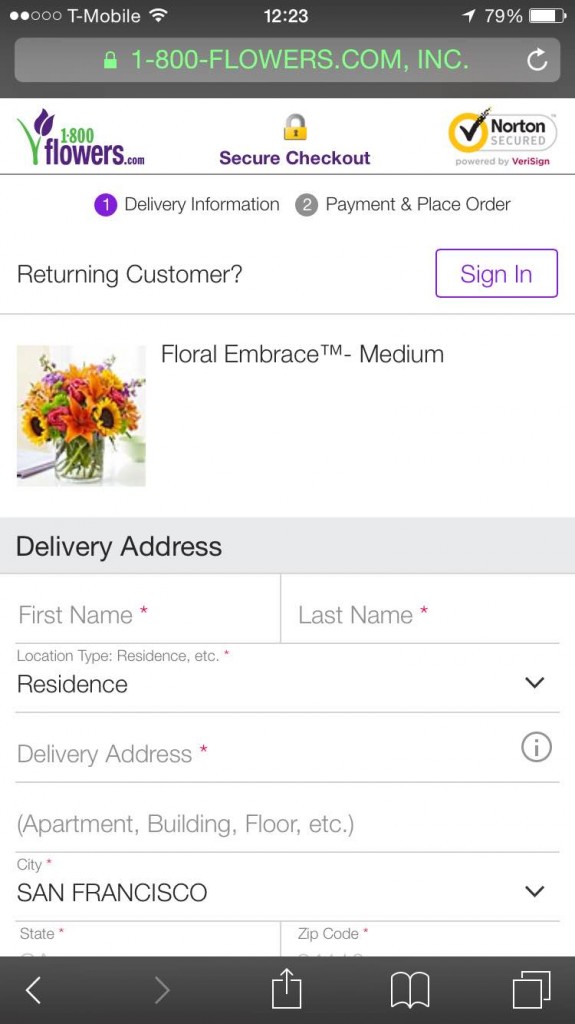 1800 flowers mobile checkout