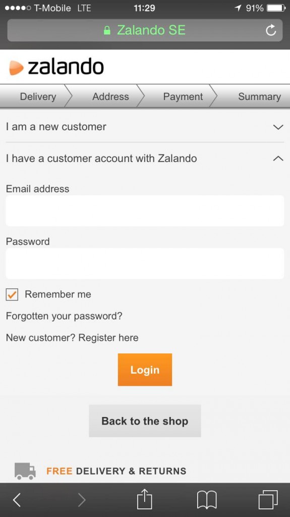 Zalando mobile checkout