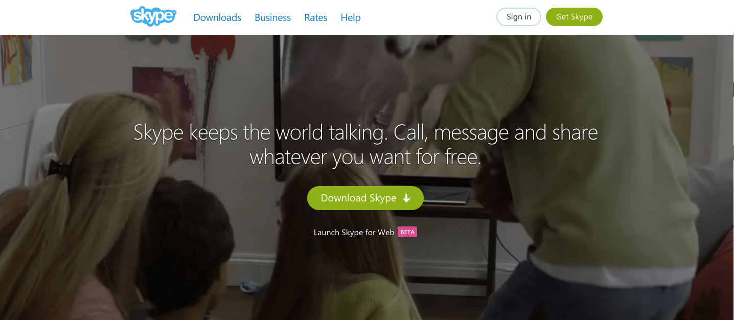 Skype landing page