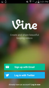 Vine chose to break it down into two steps - giving you the option to sign up with email or social login, but giving them equal importance
