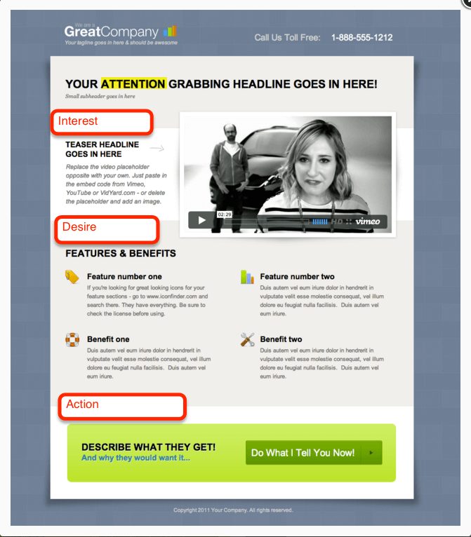 Unbounce Sample AIDA Landing Page